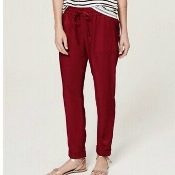 Ann Taylor LOFT Women’s Pant Trousers Size SP Rusty Red Drawstring Pants - Picture 2 of 9